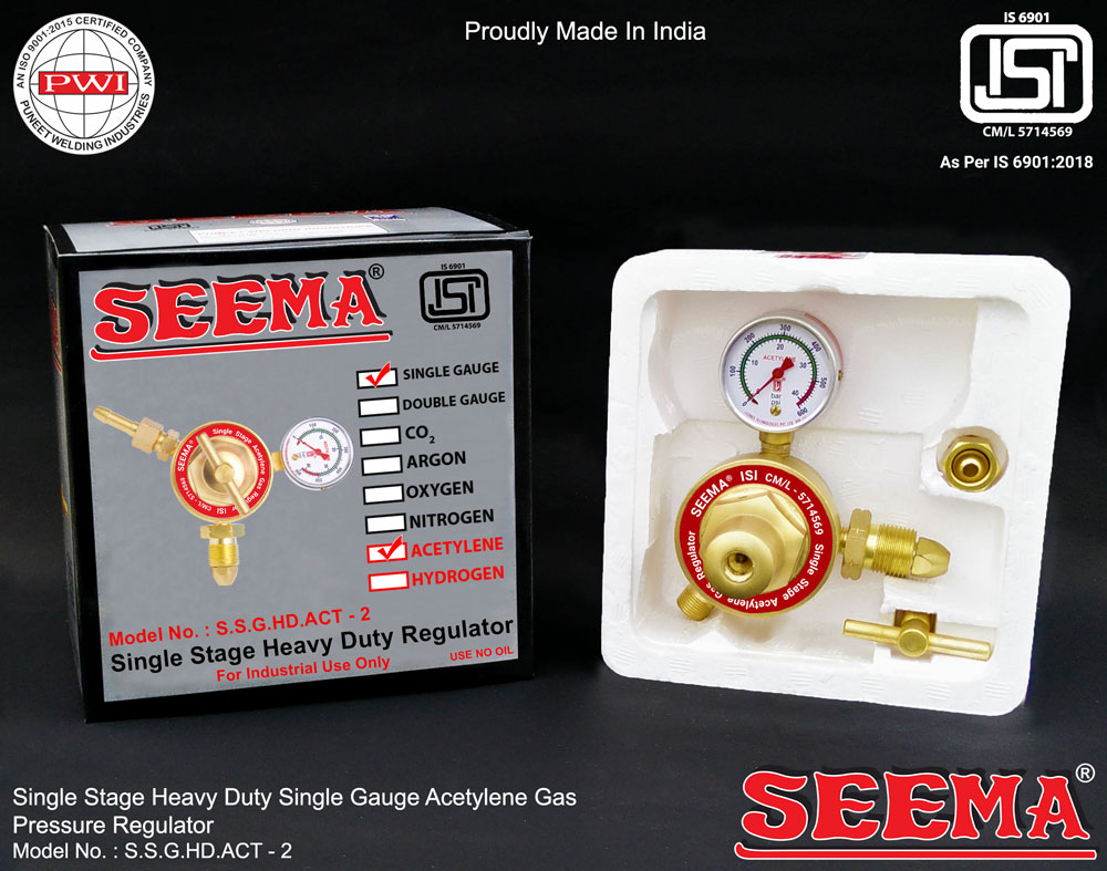 SEEMA Single Stage Single Gauge Acetylene Gas Pressure Regulator(Heavy Duty)